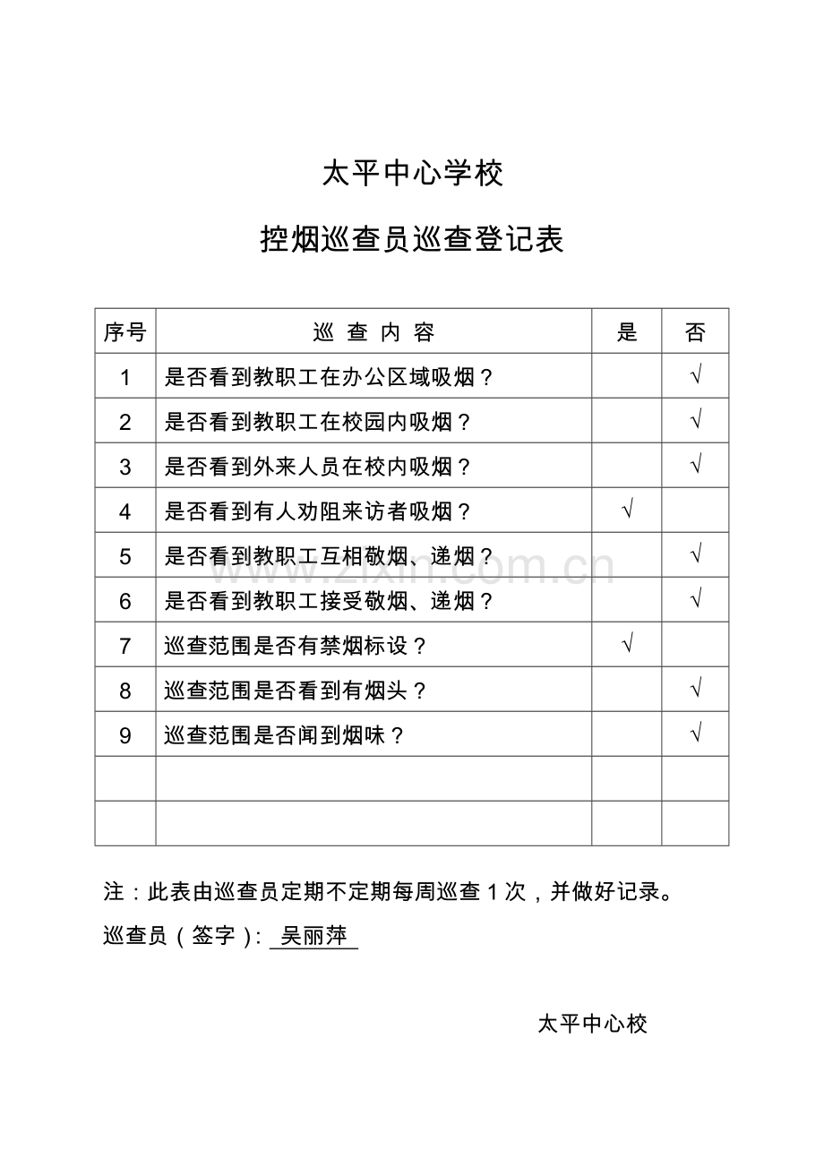 控烟巡查员工作记录.doc_第1页