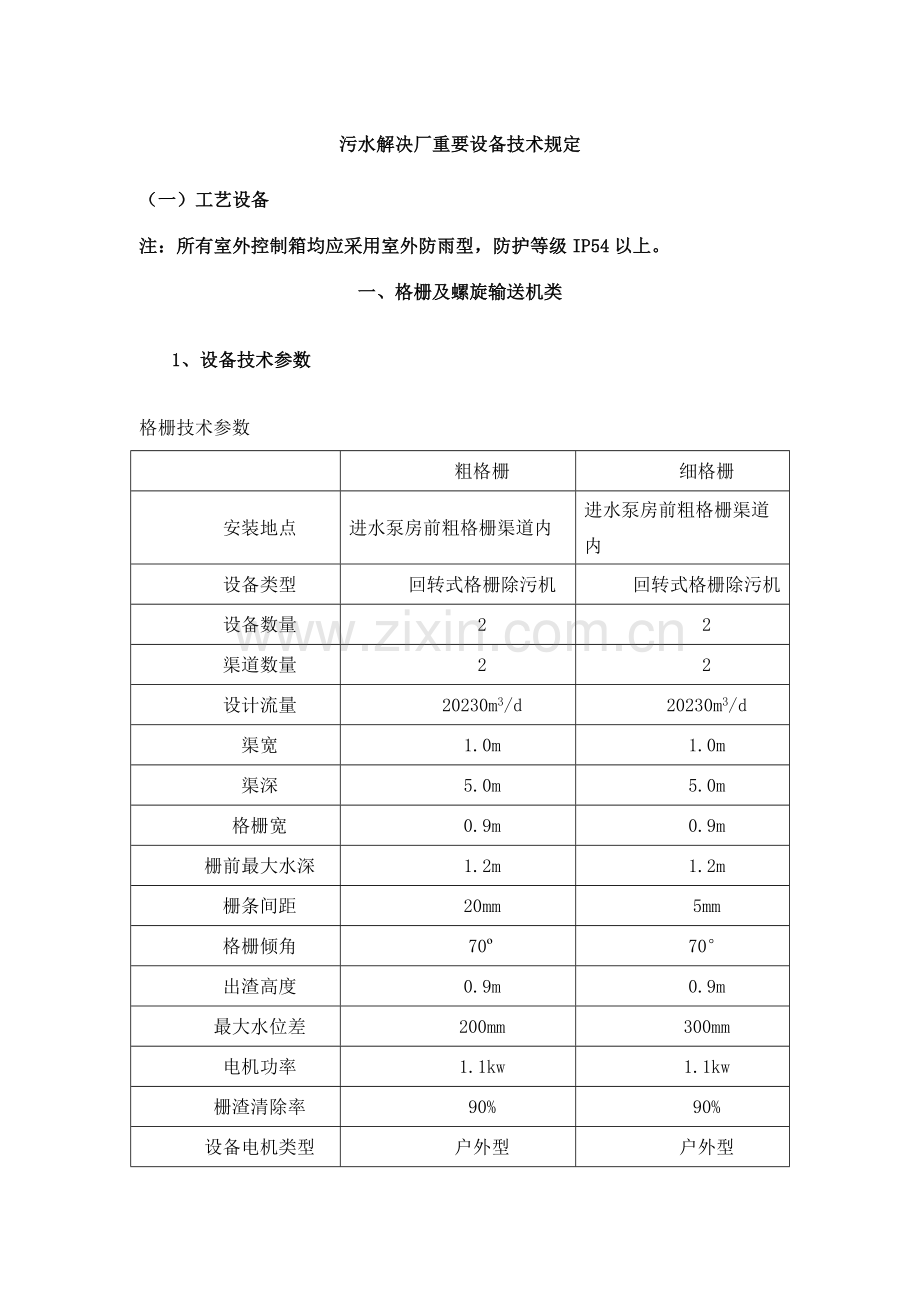 污水处理厂主要设备技术参数.doc_第1页