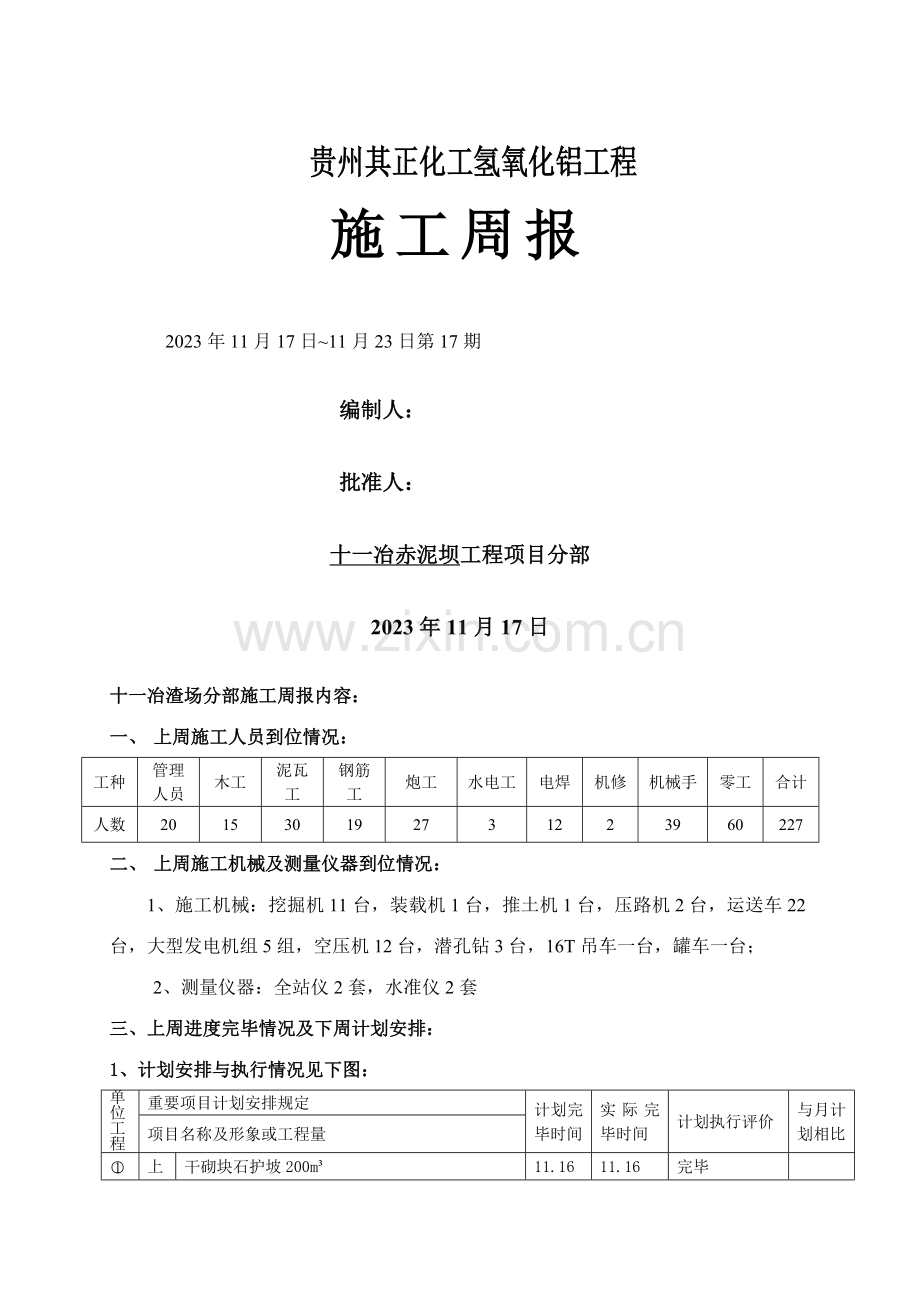 十一冶渣场其正施工第周报表格.doc_第1页