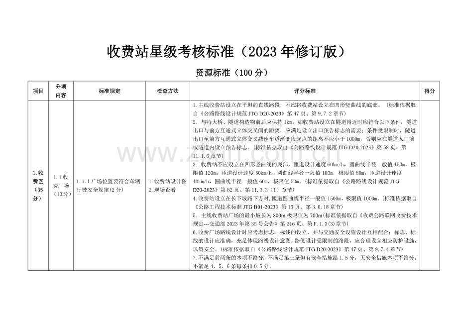 高速公路收费站星级考核标准修订版.doc_第1页