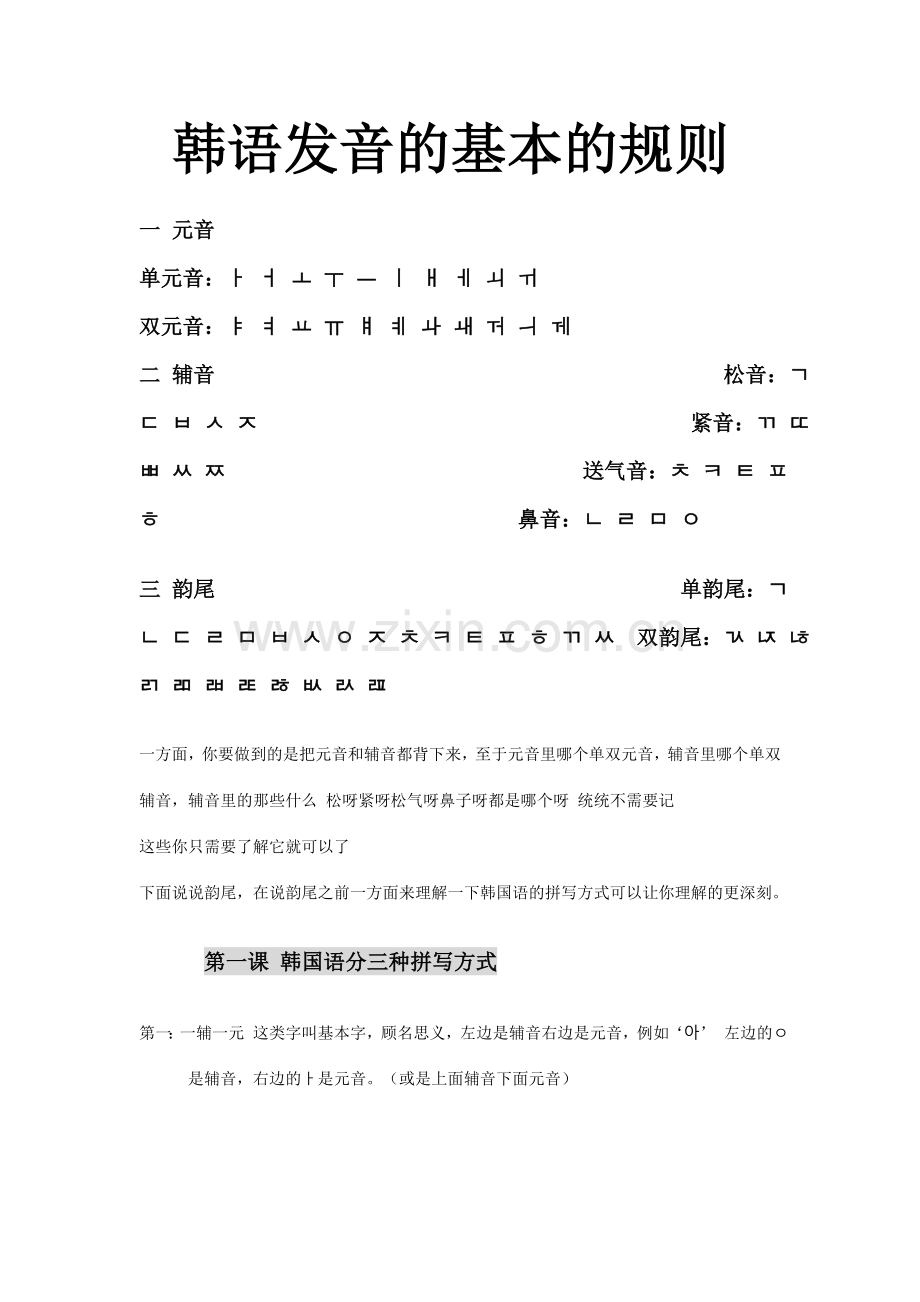 韩语发音的基本的规则我的第一份启蒙资料.doc_第1页