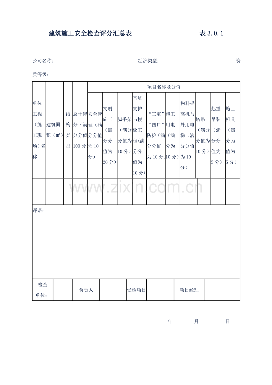 安全检查评分汇总表-.doc_第1页