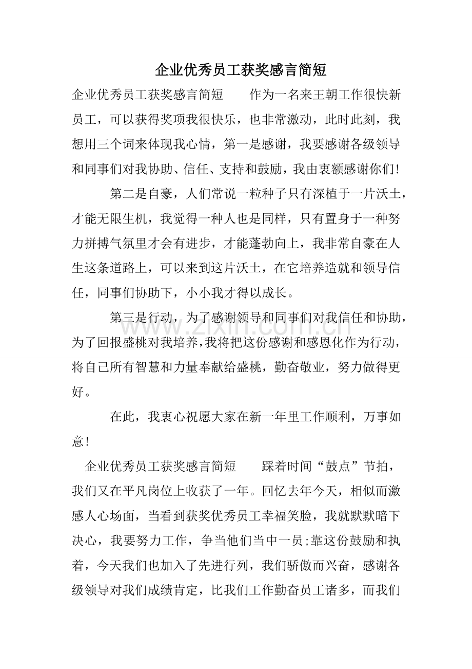 公司优秀员工获奖感言简短.doc_第1页