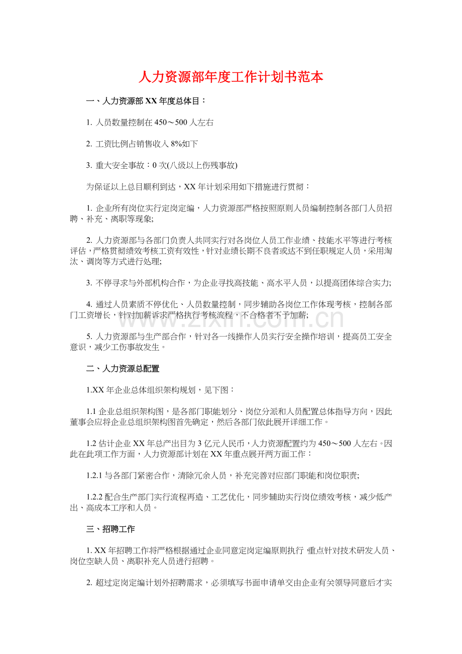 人力资源部年度工作计划书范本与人力资源部月工作计划汇编.doc_第1页