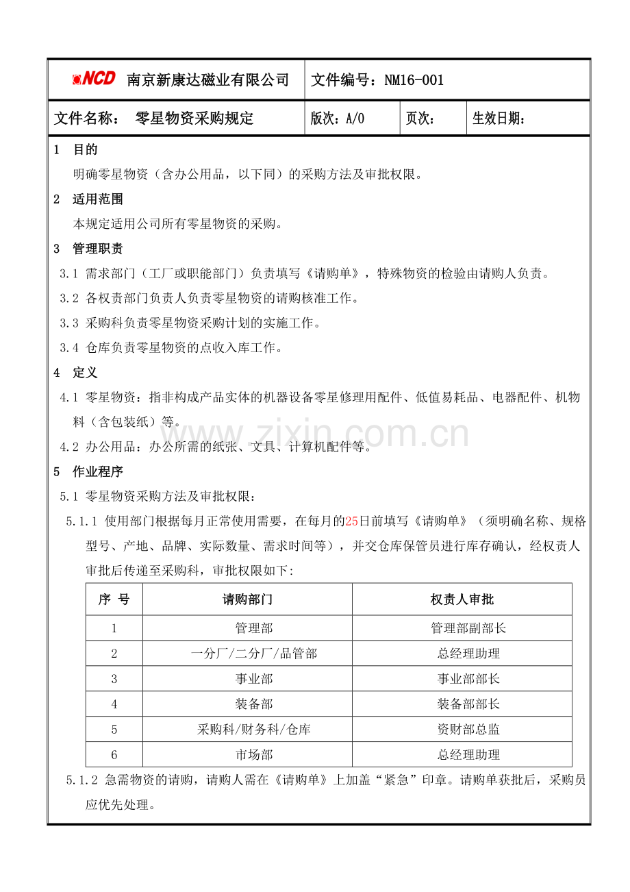 零星物资采购规定.doc_第1页