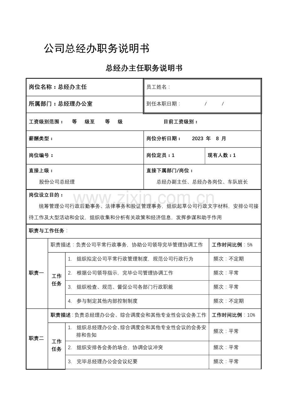 公司总经办职务说明书.doc_第1页