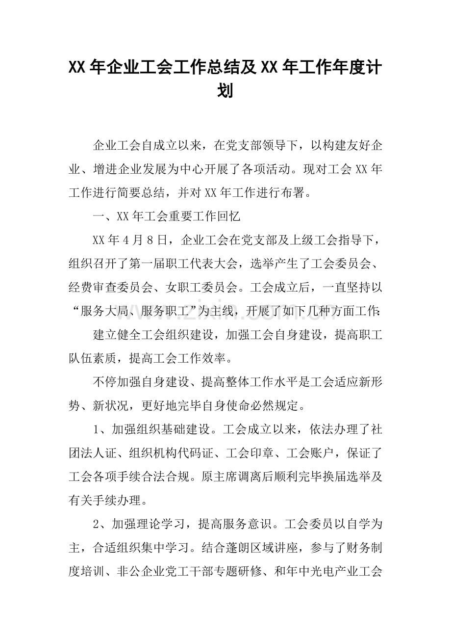 年公司工会工作总结及年工作年度计划.docx_第1页