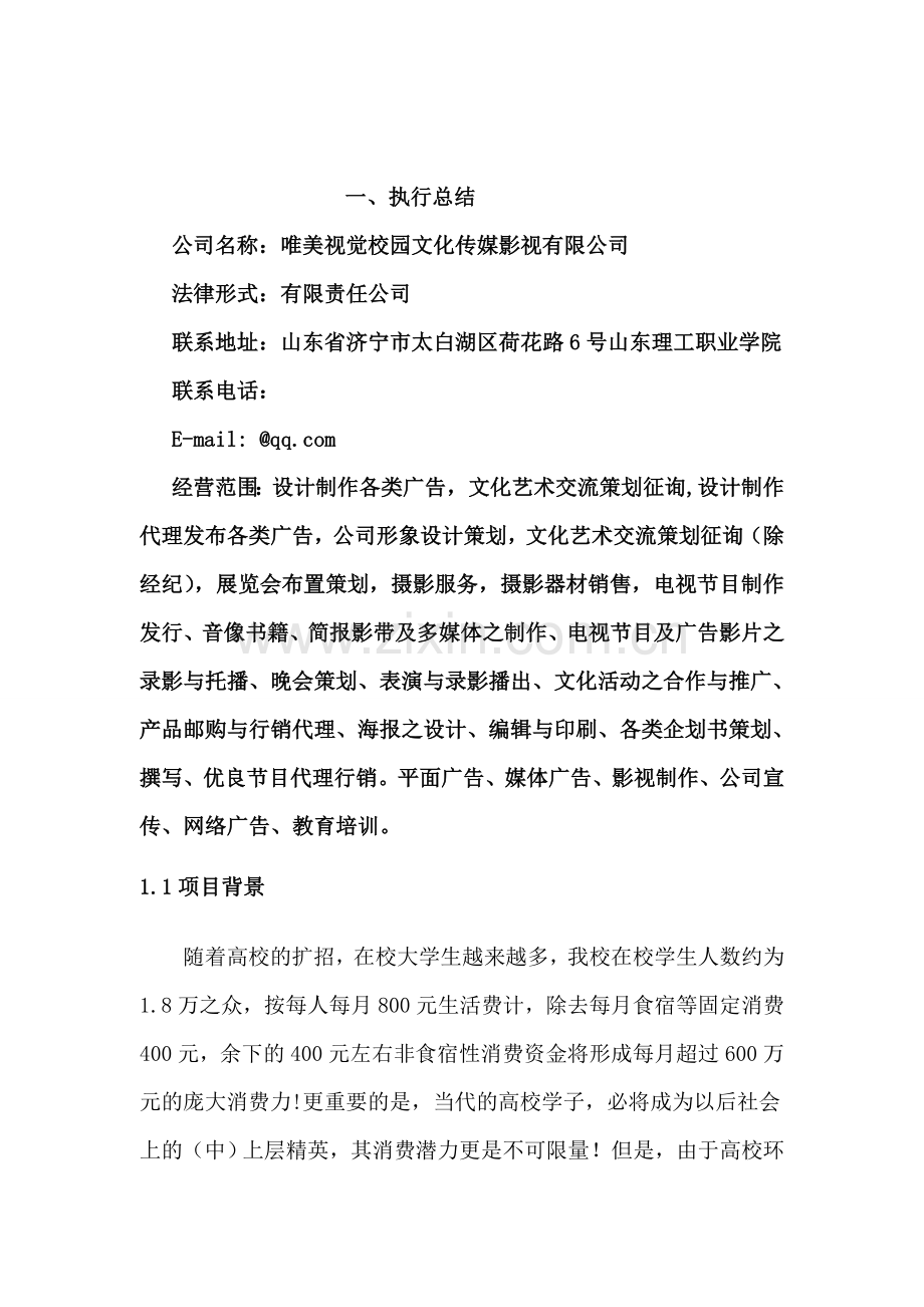 唯美视觉文化传媒影视公司创业商业计划书.doc_第3页