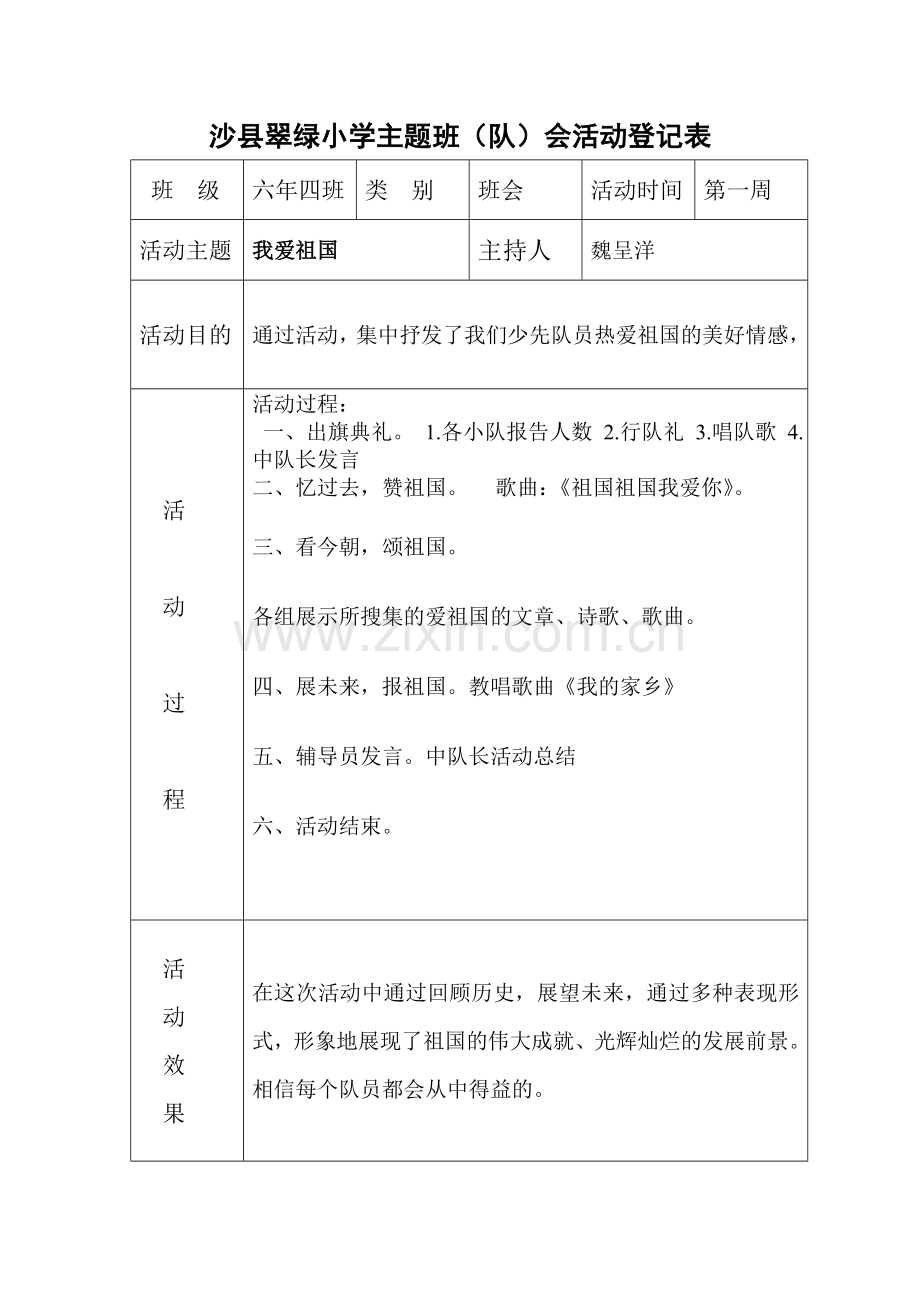 主题班队会活动记录表.doc_第1页