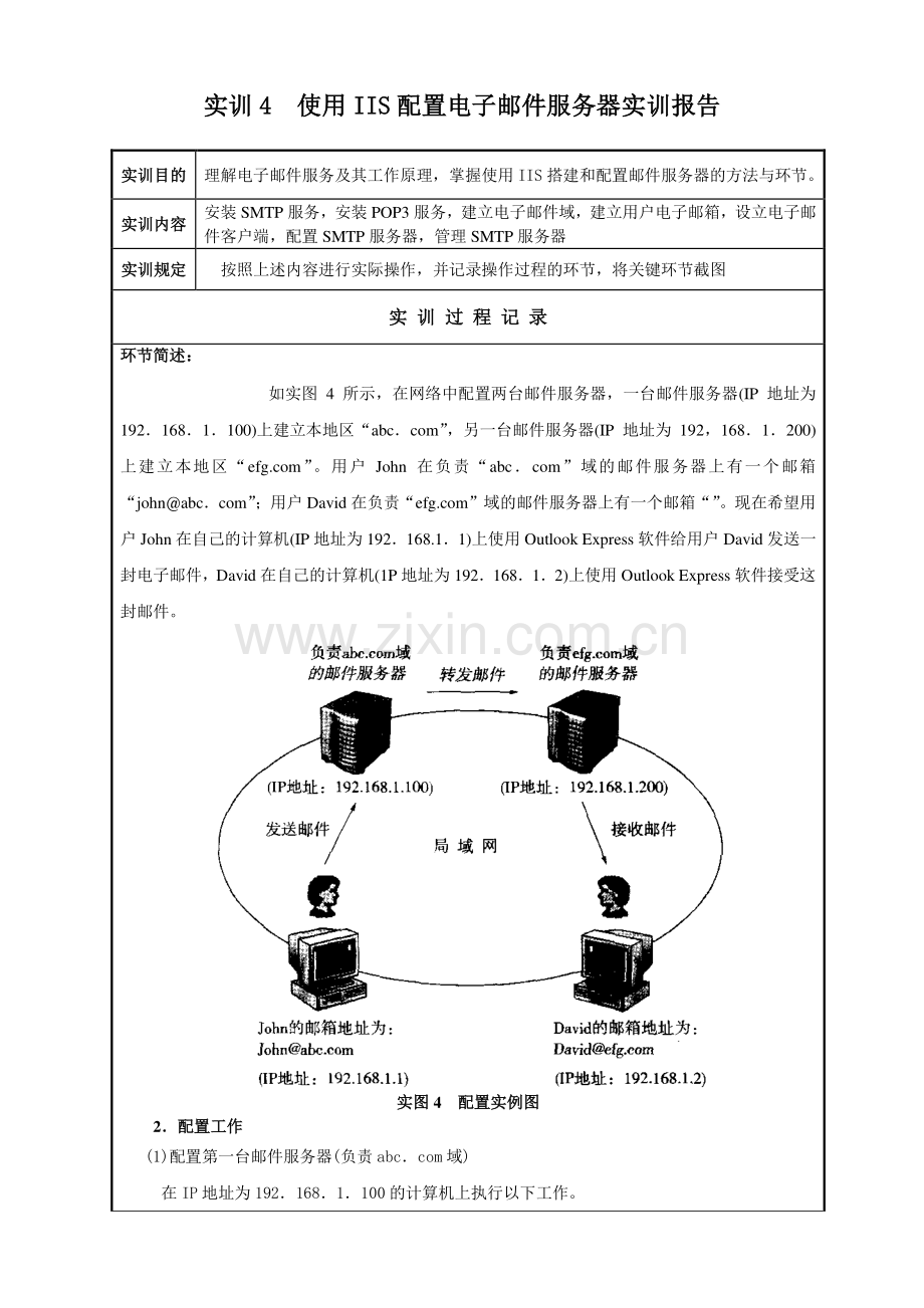 实训使用配置电子邮件服务器实训报告.doc_第1页