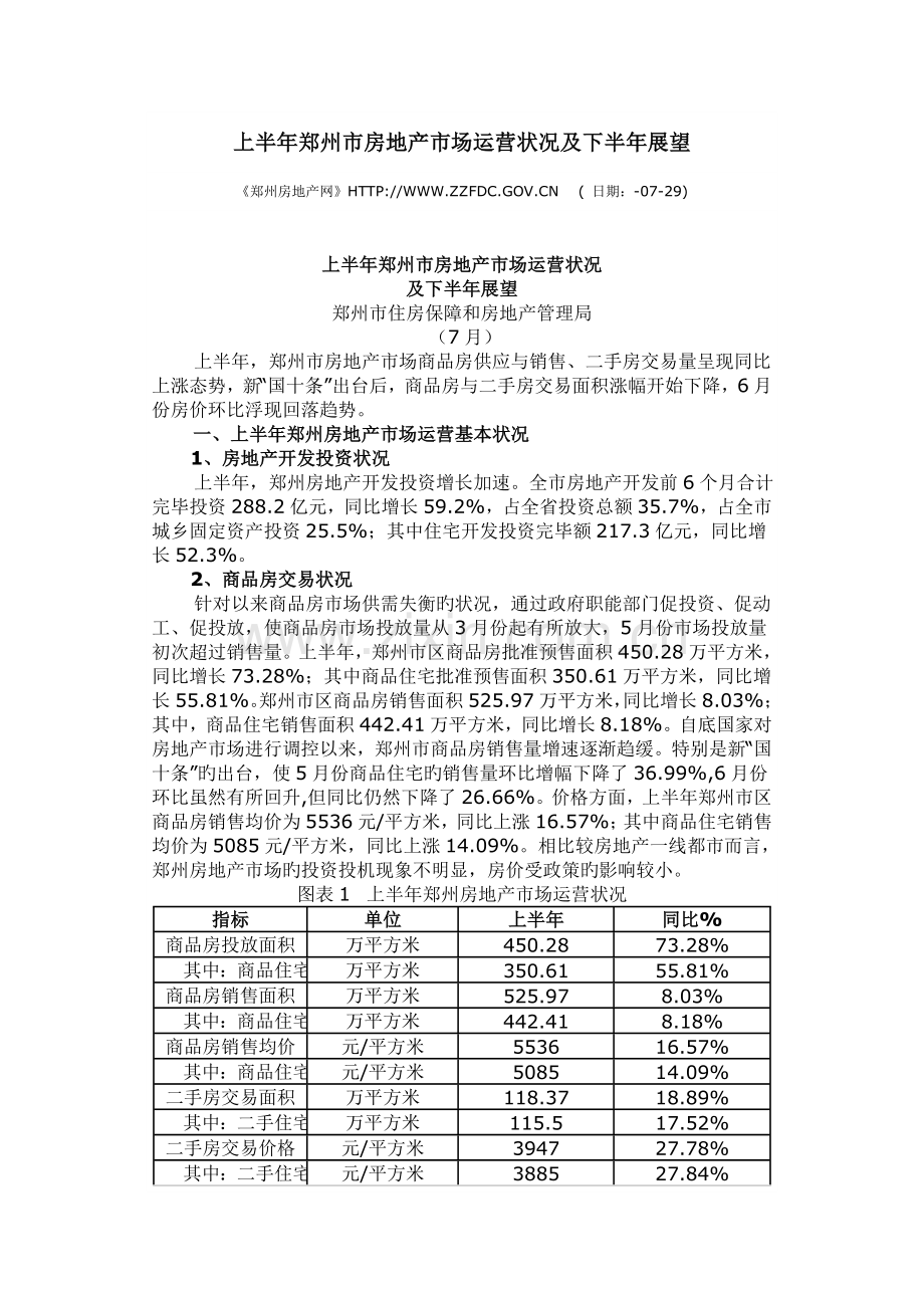 上半年郑州市房地产市场运行情况及下半年展望.doc_第1页