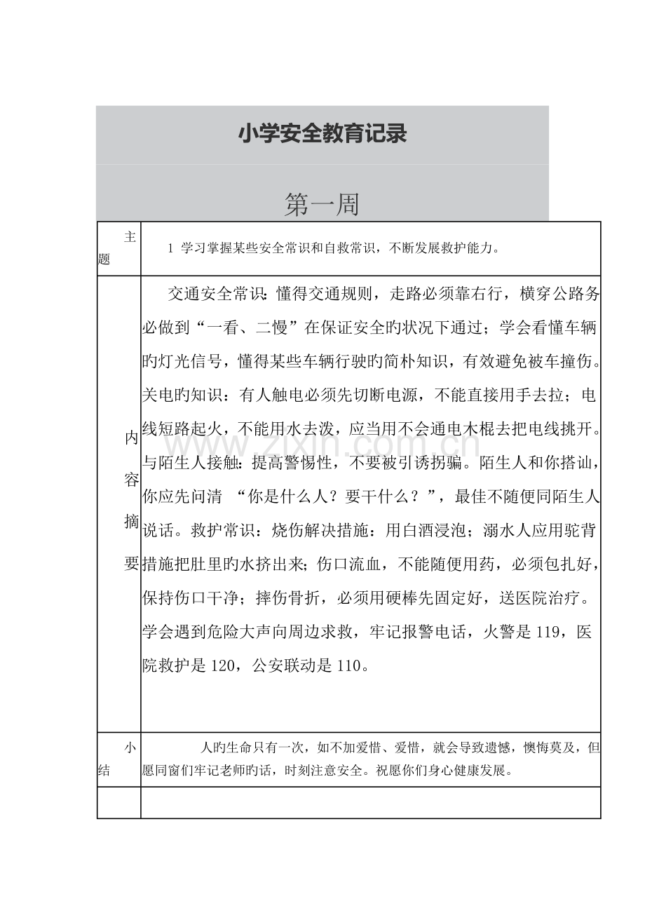 学校每周安全教育记录.docx_第1页