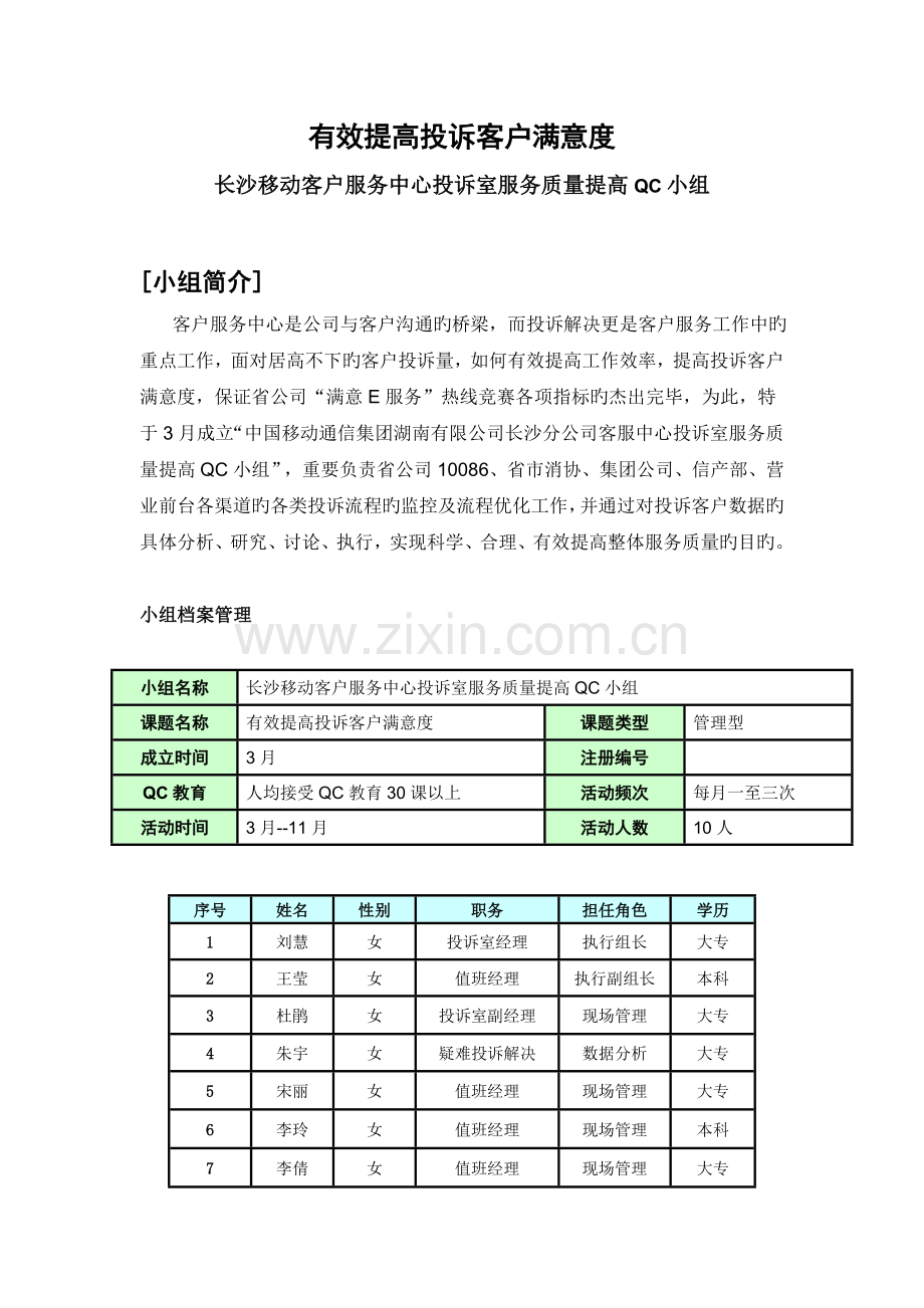 有效提升投诉客户满意度QC小组成果材料.doc_第1页