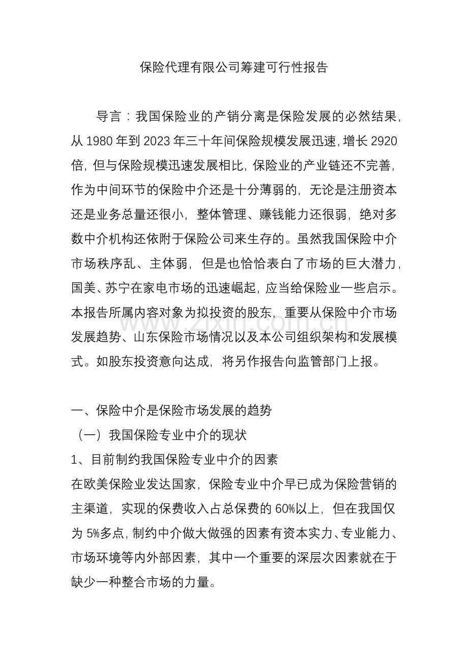 保险代理有限公司筹建可行性报告.doc_第1页