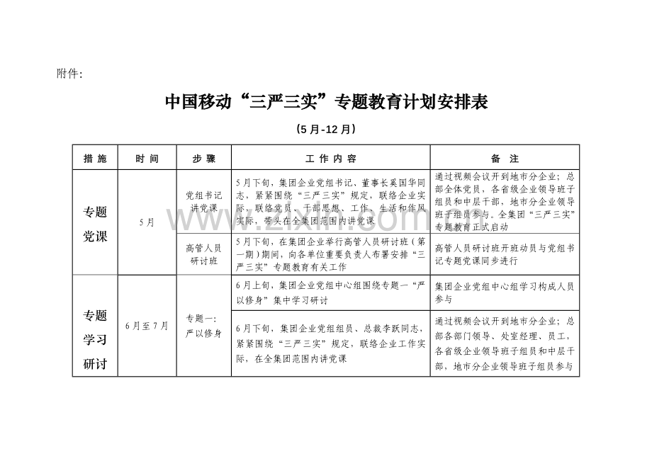 中国移动三严三实专题教育计划安排表.doc_第1页