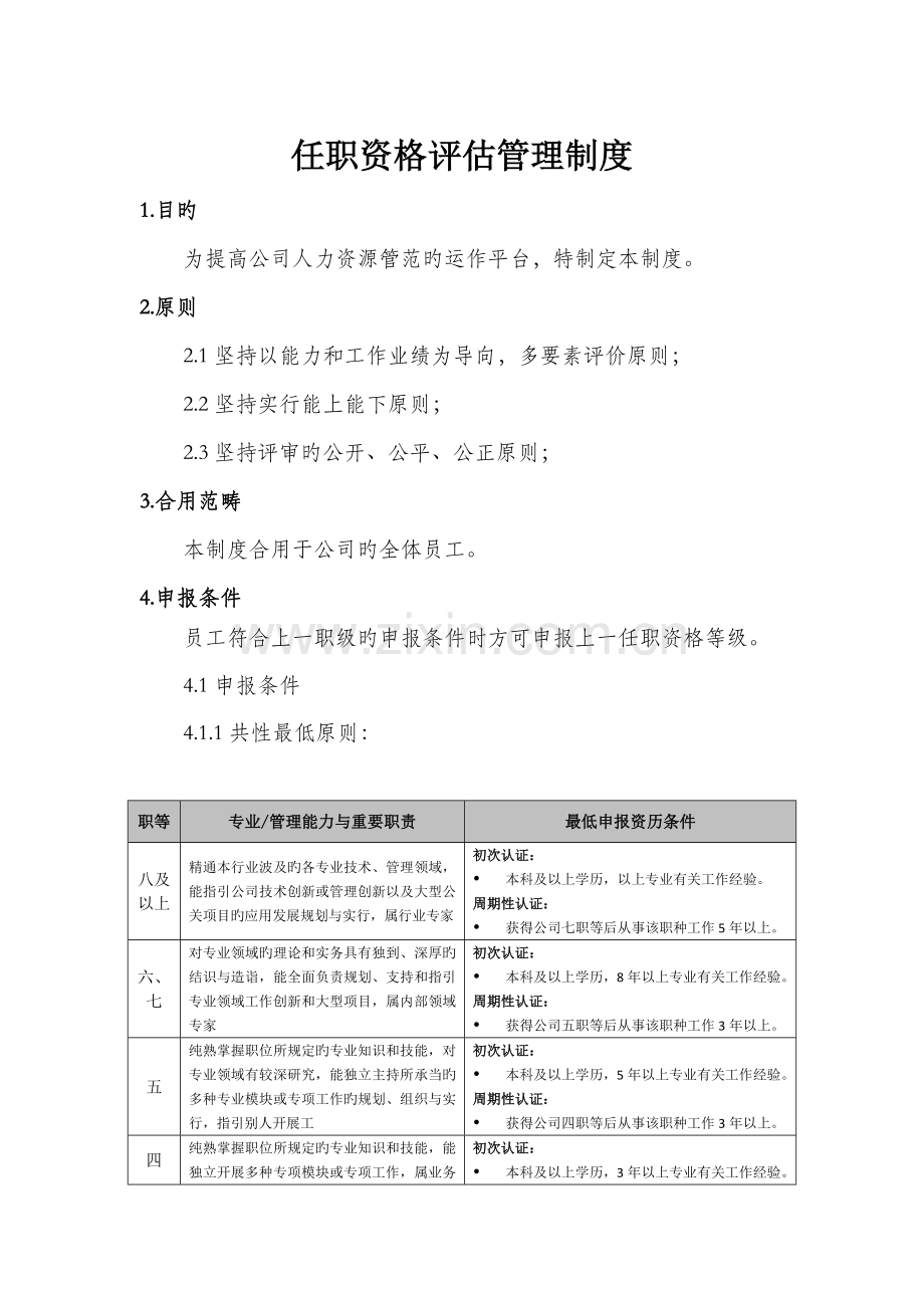 任职资格评定管理制度.docx_第1页