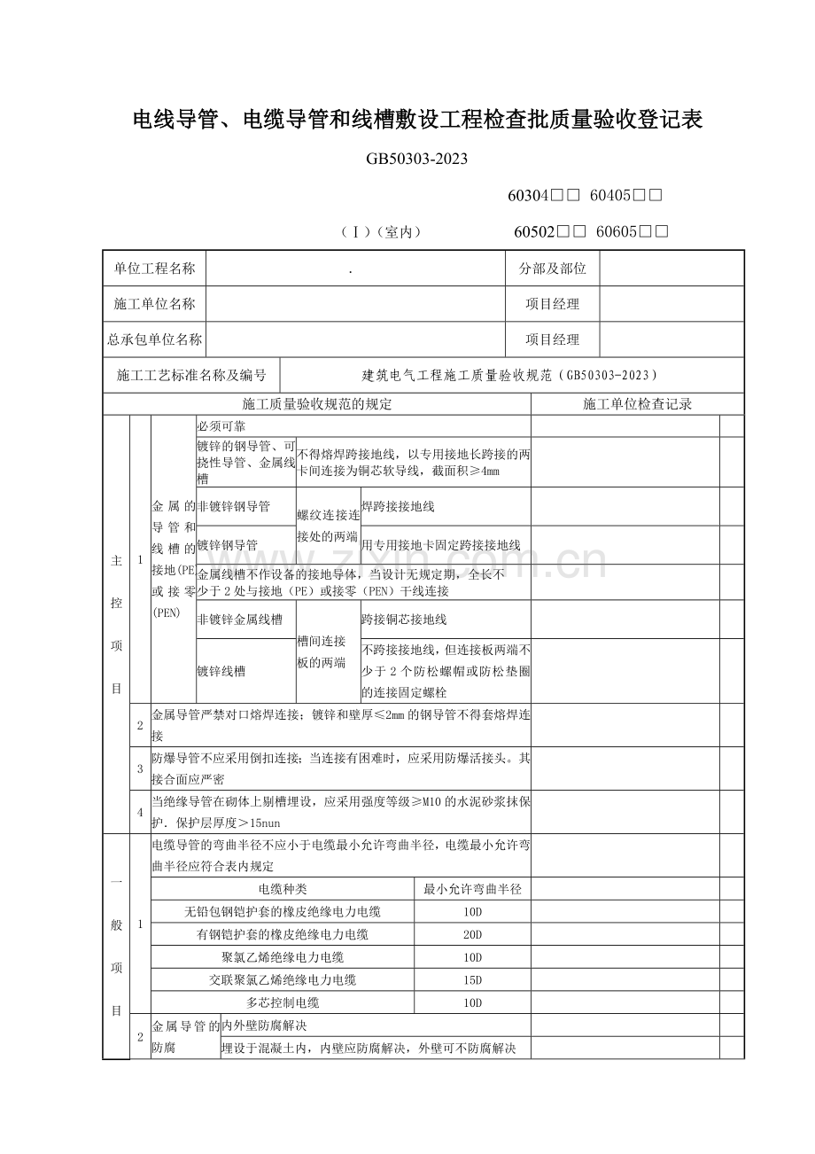 电线导管电缆导管和线槽敷设检验批质量验收记录表.doc_第1页