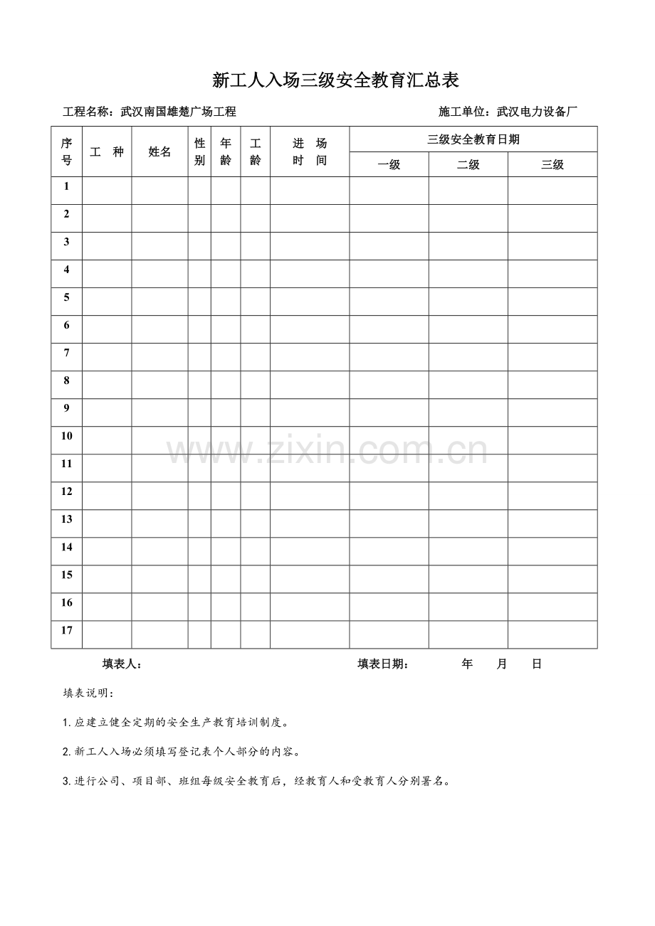 建筑三级安全教育表格大全.doc_第1页