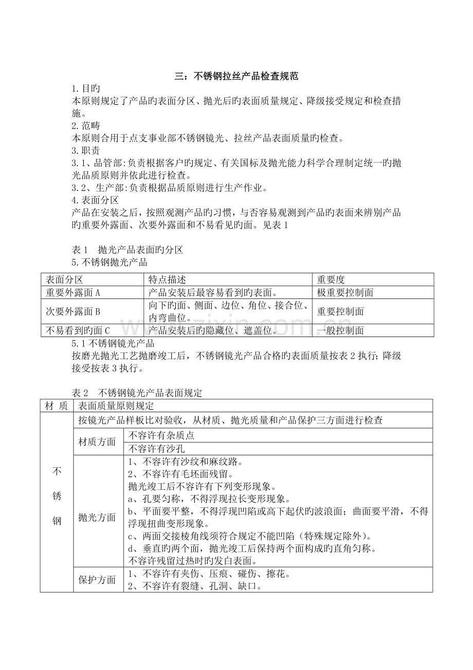 不锈钢拉丝产品检验规范.docx_第1页