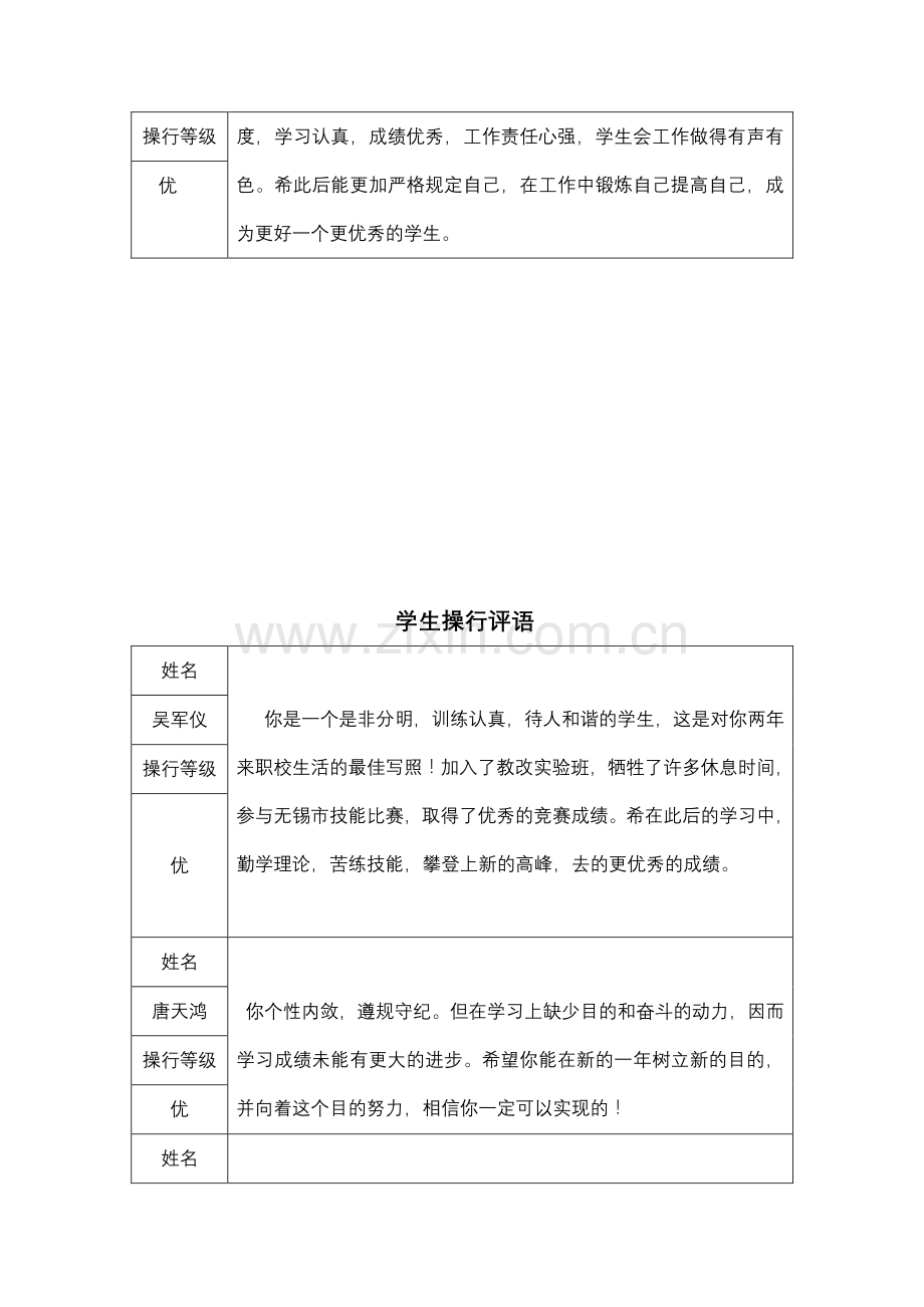 学生操行评语表格.doc_第2页