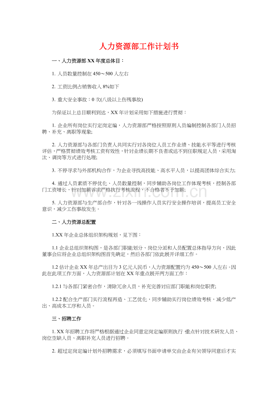 人力资源部工作计划书与人力资源部工作计划模板汇编.doc_第1页