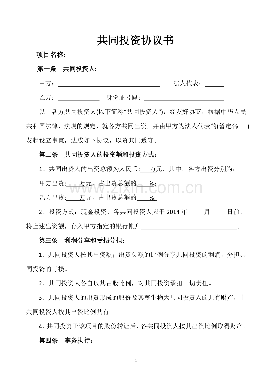 共同投资股份公司协议书.doc_第1页