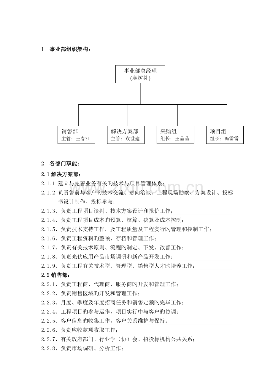 光伏事业部组织架构及岗位职责.doc_第1页