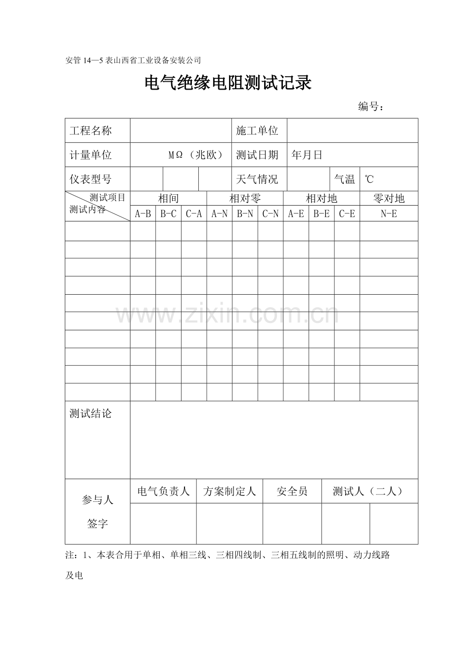 电气绝缘电阻接地电阻测试记录表.doc_第1页