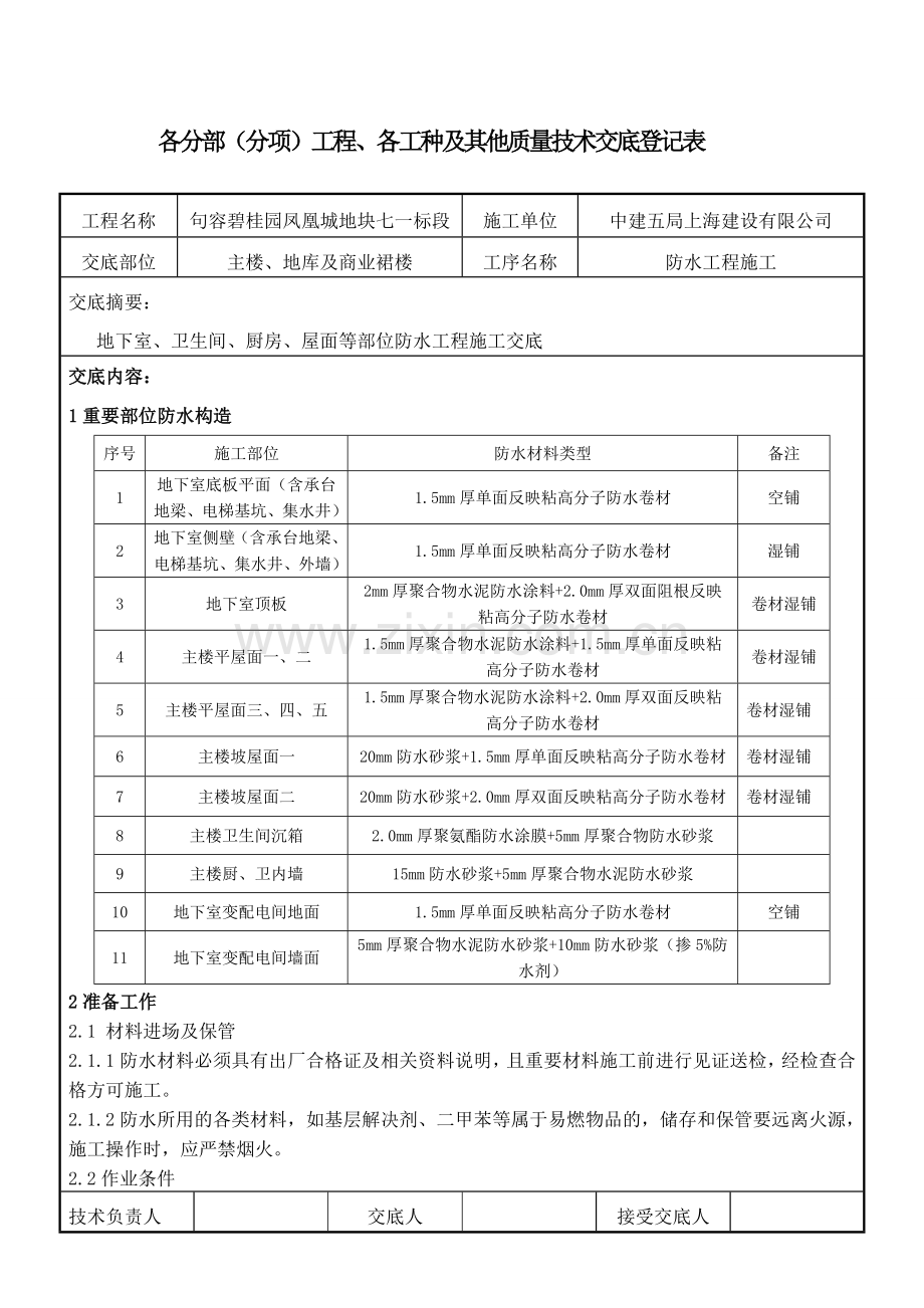 防水施工方案技术交底.doc_第1页