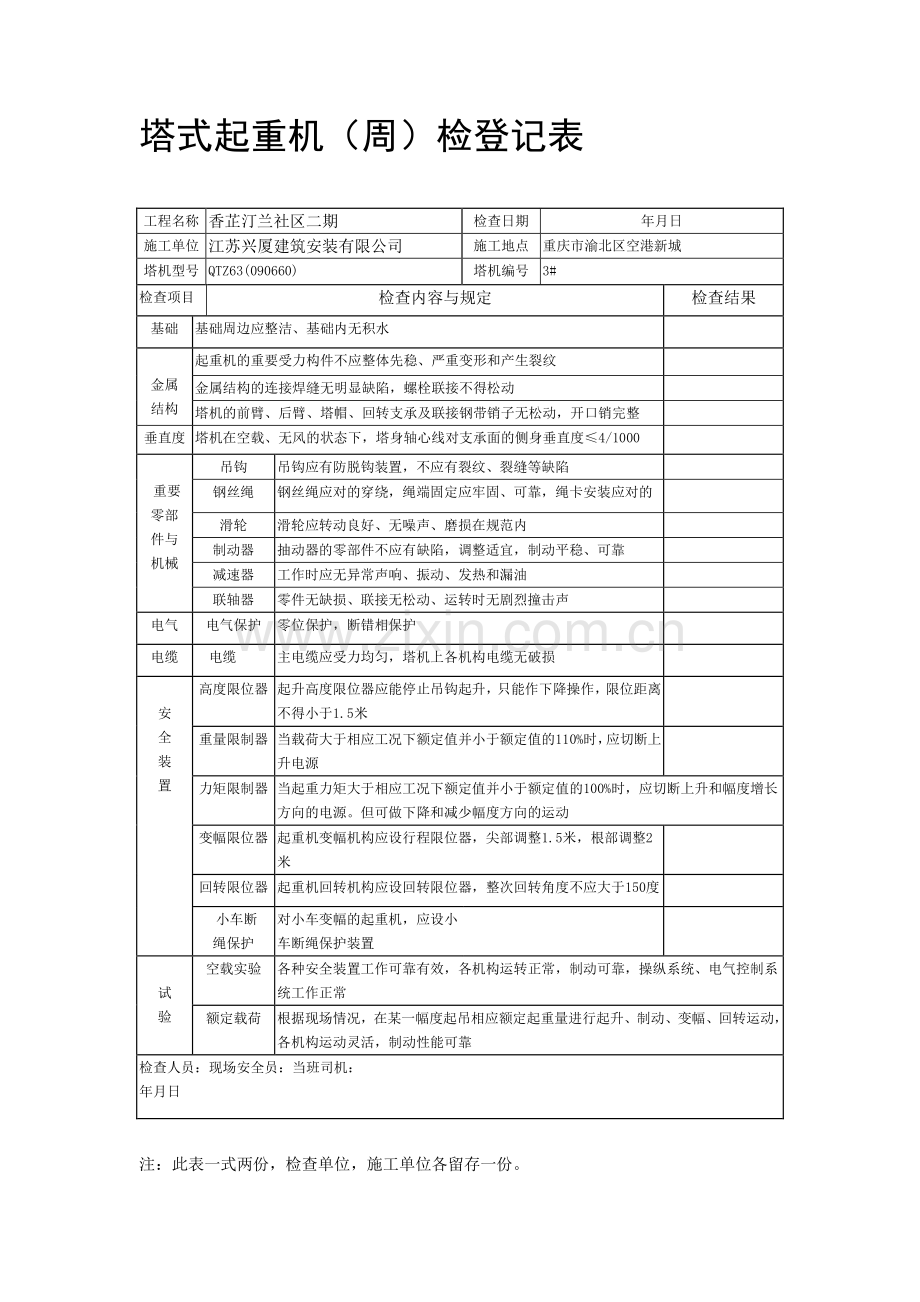 塔式起重机周检查记录表.doc_第1页