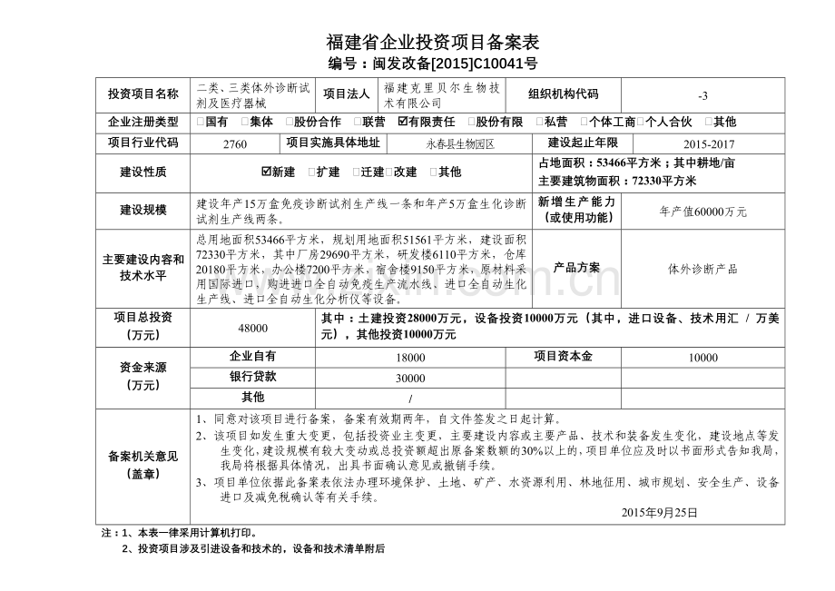 福建省企业投资项目备案表.doc_第1页