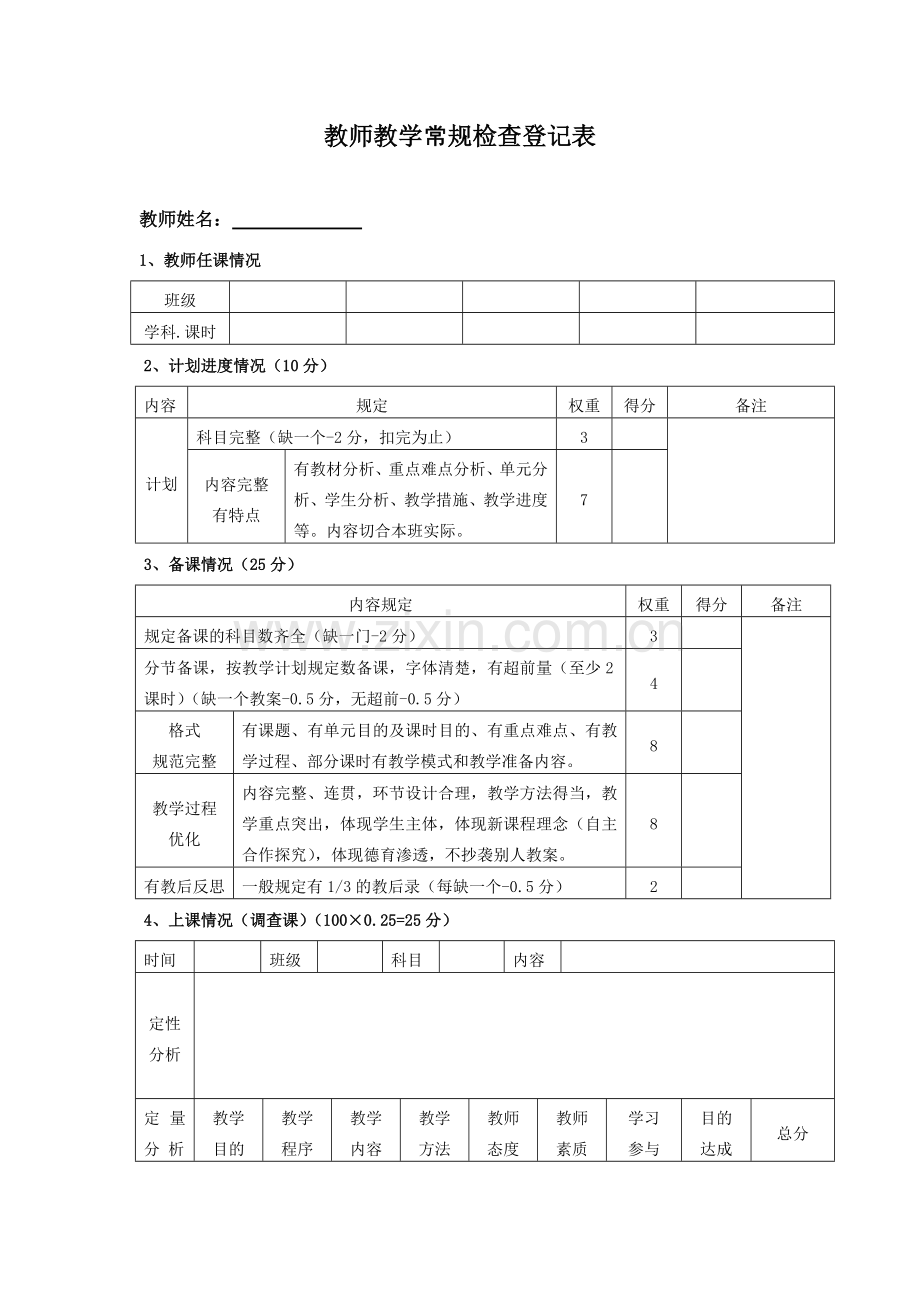 教师教学常规检查记录表.doc_第1页