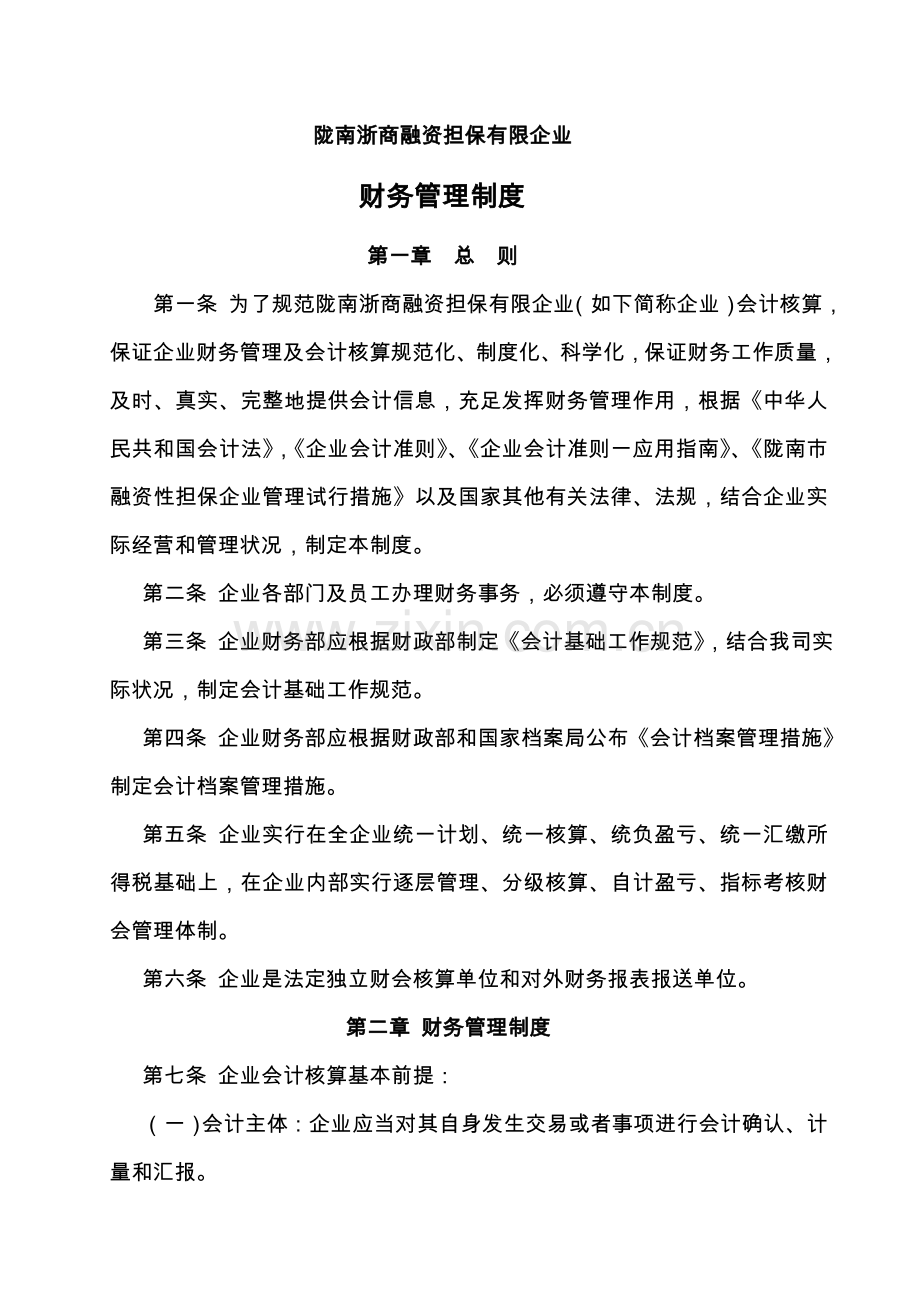 陇南浙商融资担保有限公司财务管理制度.doc_第1页