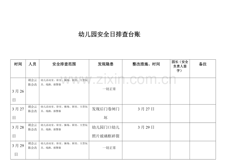 幼儿园安全日排查台账.doc_第3页