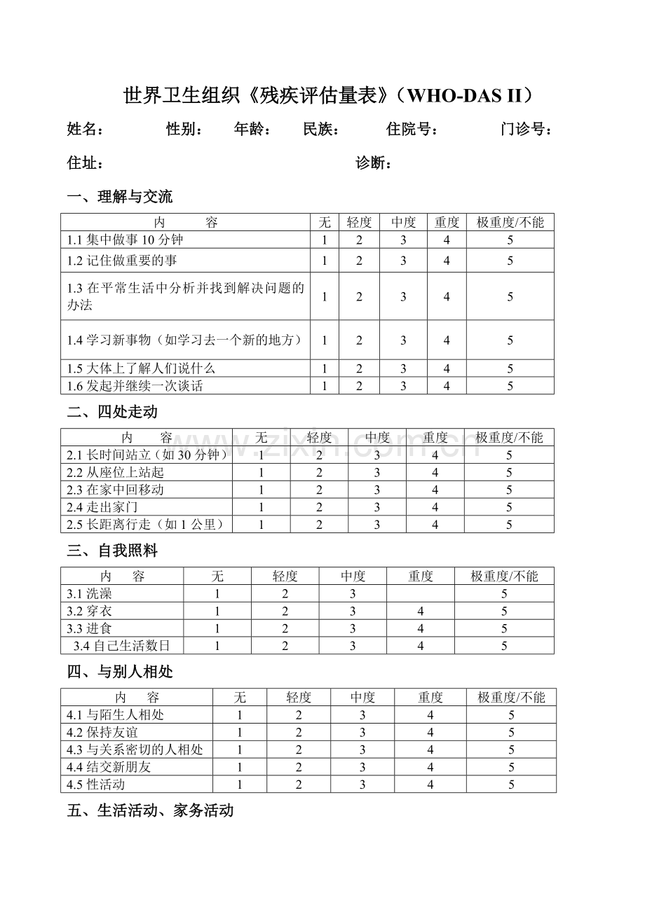 残疾评定量表.doc_第1页