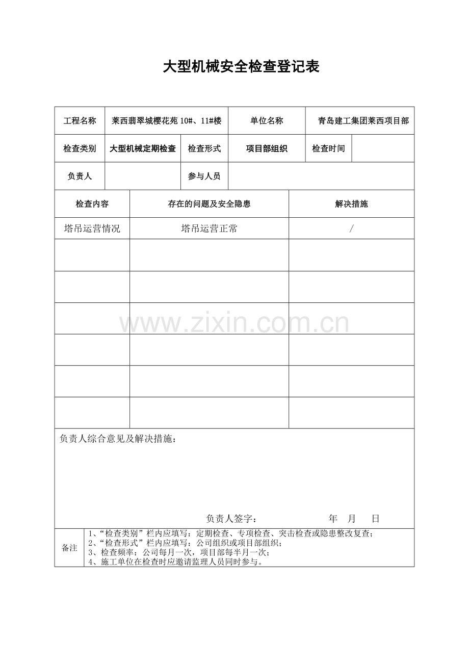 大型机械安全检查记录表.doc_第1页