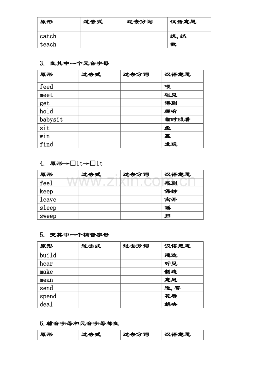 完美动词过去式分词不规则变化表格默写版.doc_第3页