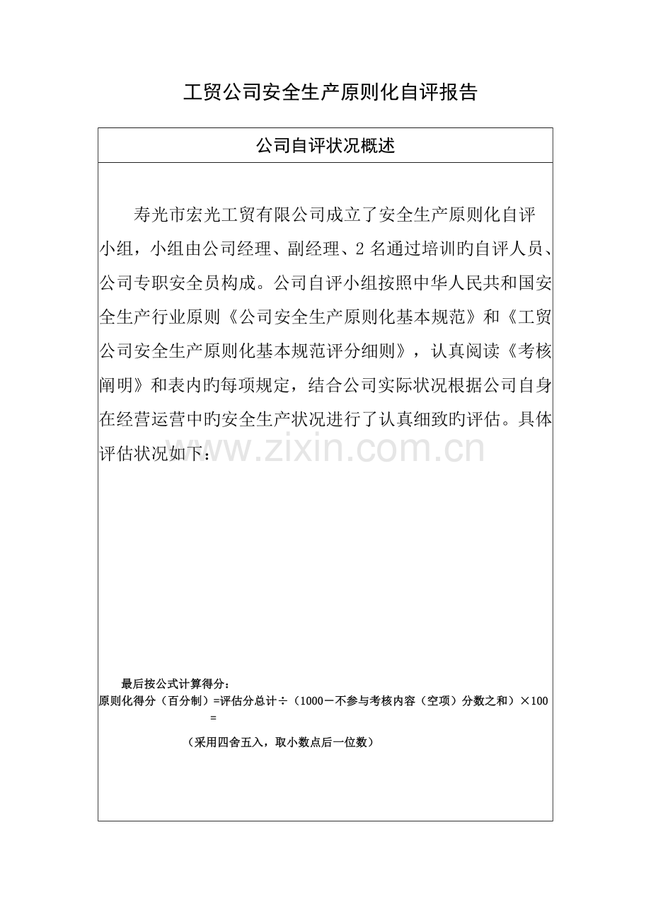 工贸行业企业安全生产标准化自评报告及自评分汇总表.doc_第1页