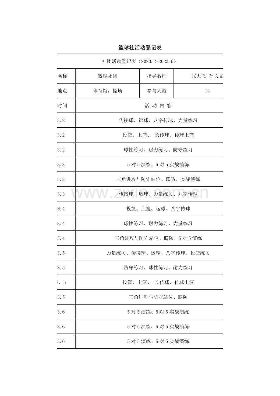 篮球社活动记录表.doc_第1页