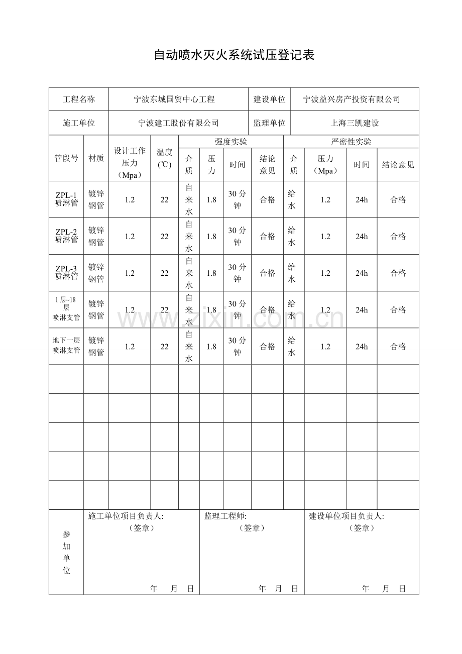 自动喷水灭火系统试压记录表.doc_第1页