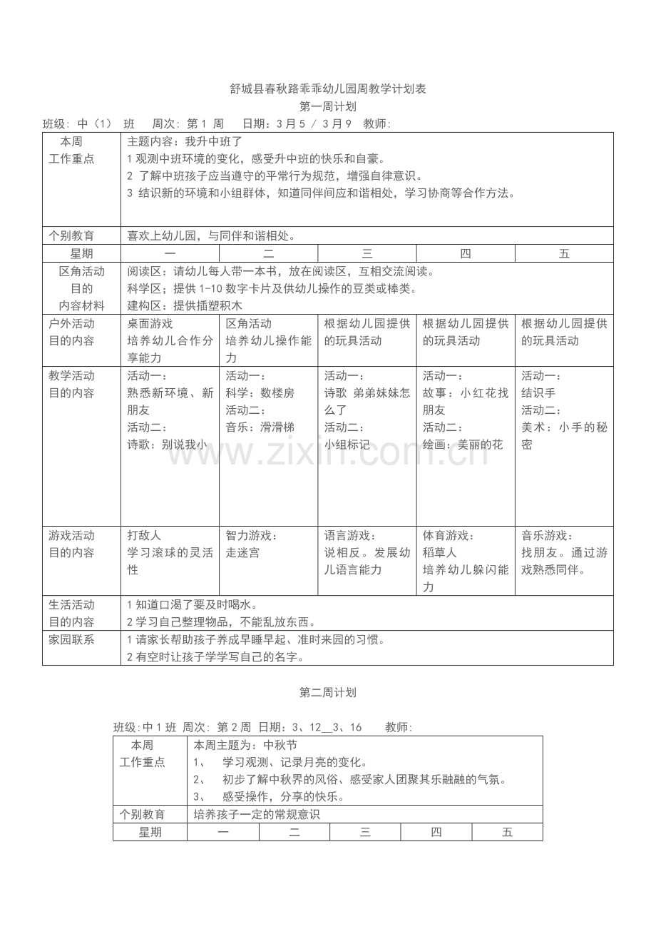 新版幼儿园周工作计划表.doc_第1页