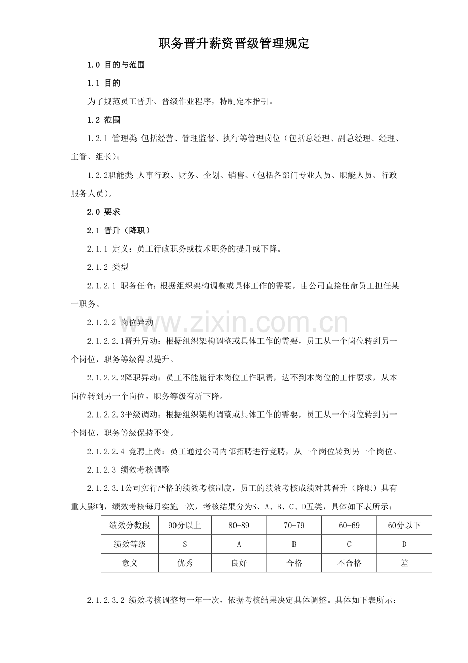 职务晋升薪资晋级管理规定.doc_第1页