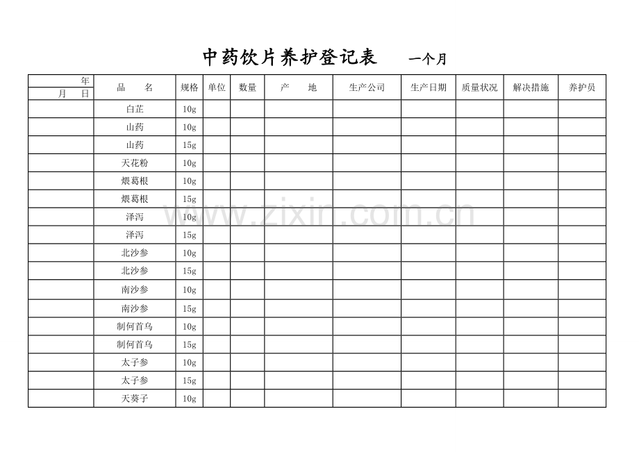 中药饮片养护记录表一个月.doc_第1页