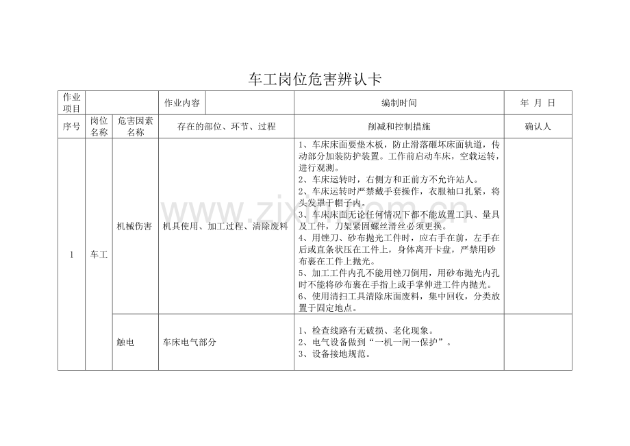 岗位危害识别卡.doc_第1页