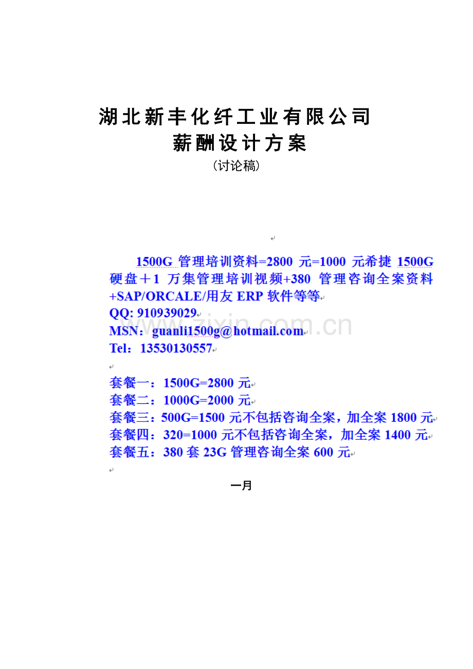 湖北新丰化纤有限公司薪酬设计方案0111.doc_第1页