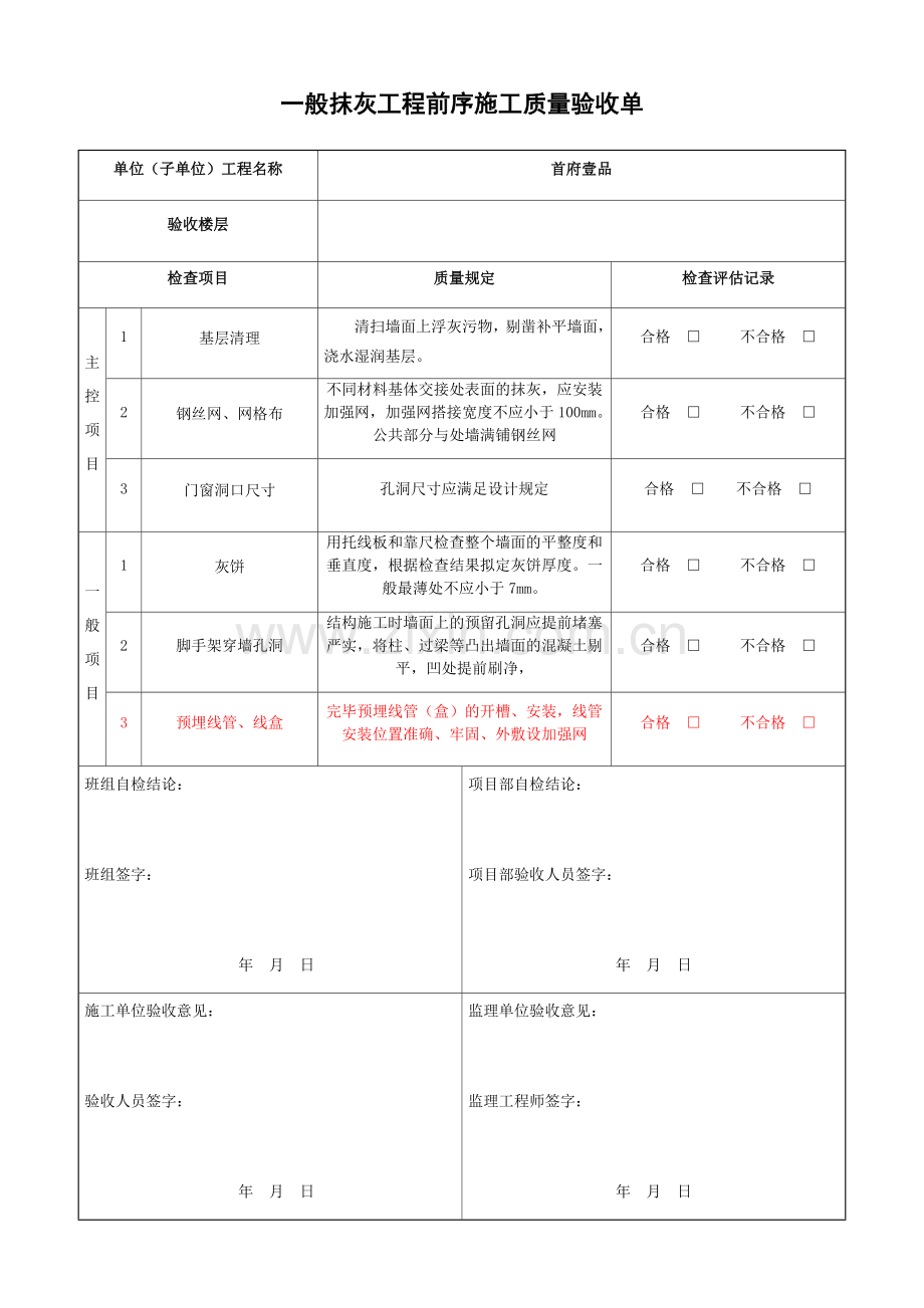 一般抹灰工程质量验收记录表.doc_第1页