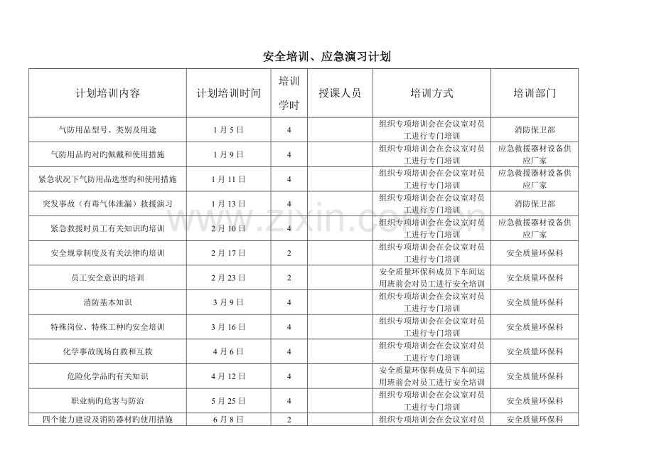 员工安全培训计划表.doc_第1页