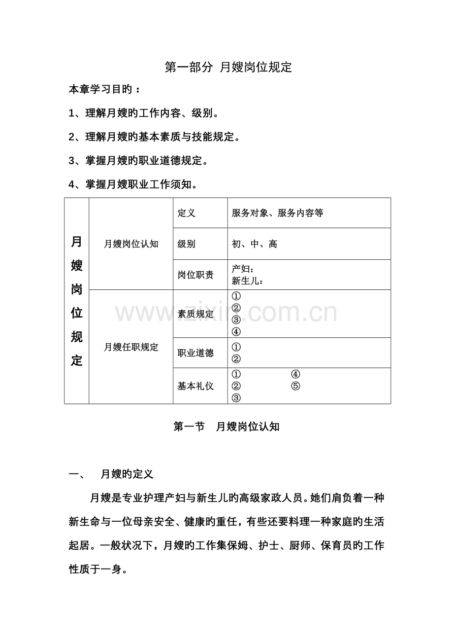 月嫂岗位要求.doc_第1页