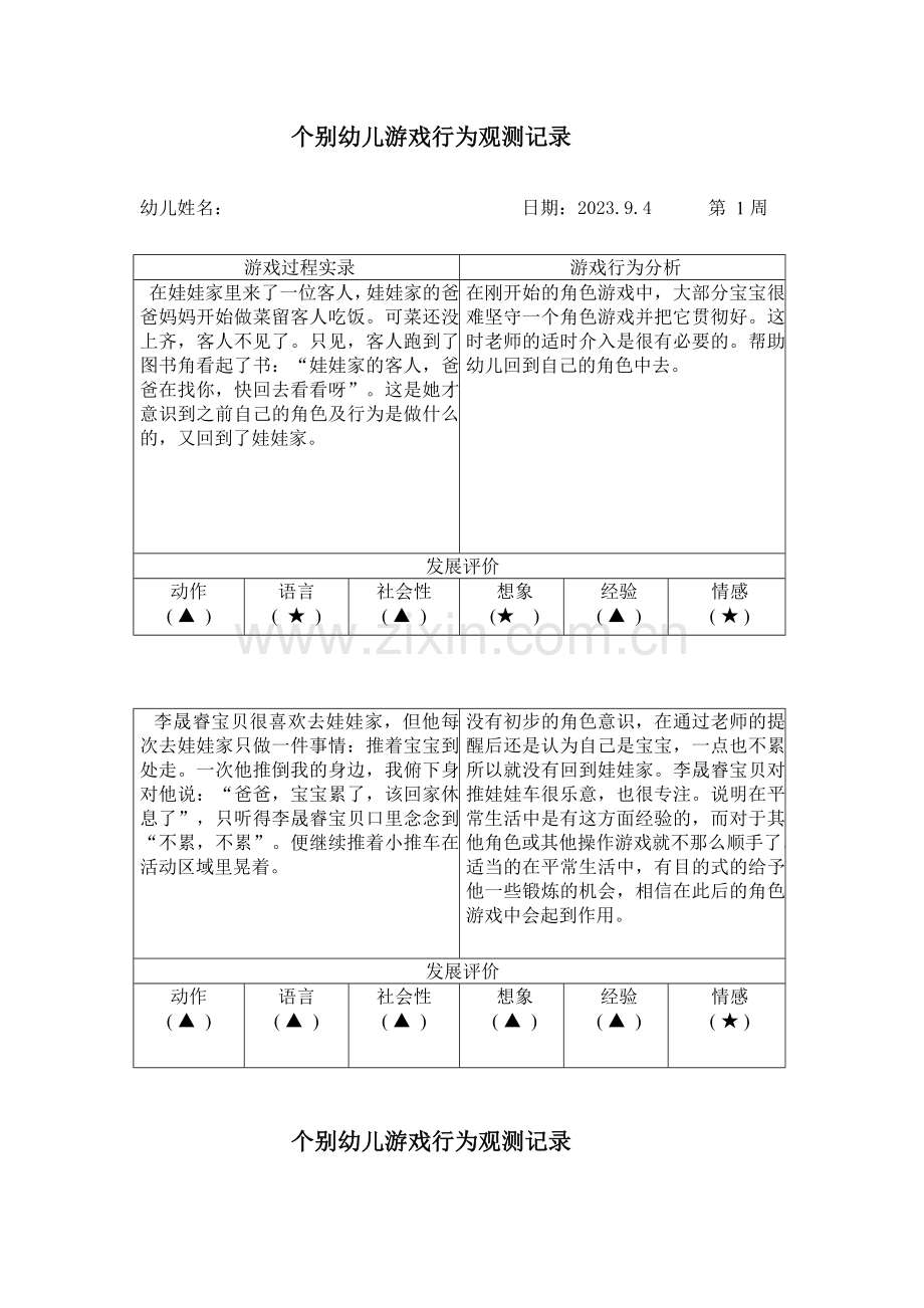 新版幼儿园游戏观察记录.doc_第2页