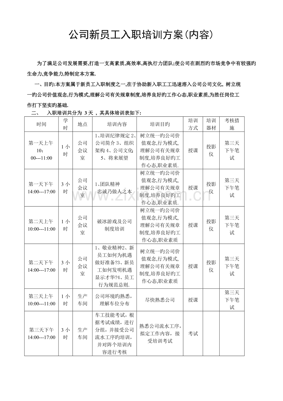 公司新员工入职培训方案(内容).doc_第1页